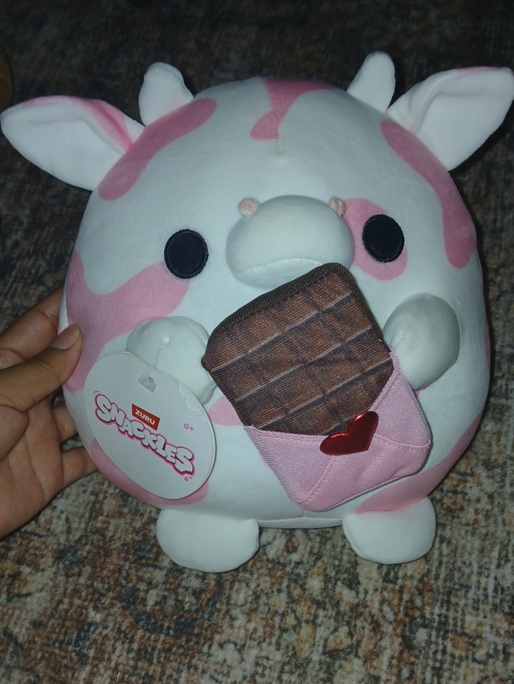 Snackles Pink & White Plush Cow Toy